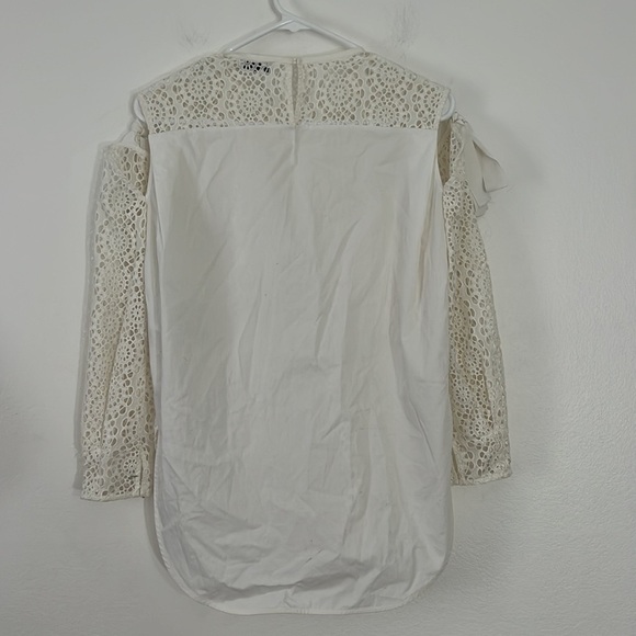 Sandro Paris White Eyelet Off Shoulder Sheer Blouse Size 1 Small - Picture 4 of 8